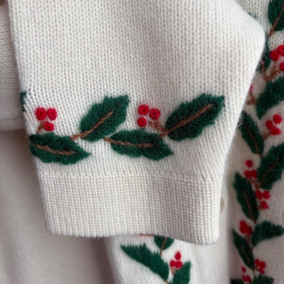 Vintage Liz Claiborne Christmas Button Up Cardigan Sweater Sz S Holly Mistletoe - Picture 3 of 8